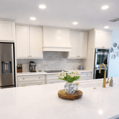 Transformed outdated Kitchen Cabinets after cabinet refacing in Denton